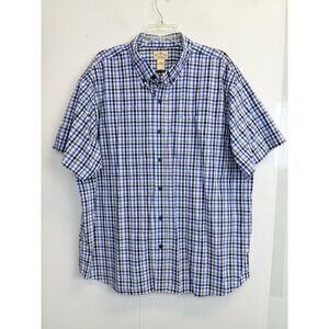 Blue Mountain Men's 2XL Short Sleeve‎ Blue Plaid Cotton Shirt Button Up